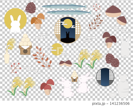 Moon Viewing and Autumn Illustration Set | Moon and Rabbit 141236506