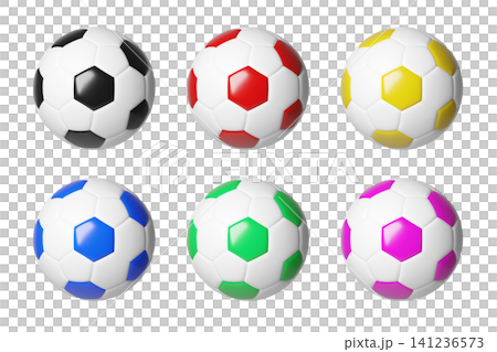 Set of colored soccer ball isolated on background. Black, red, blue, green, yellow, pink Sports equipment for football, recreation, and competition. 3d render Set of colored soccer ball isolated on background. Black, red, blue, green, yellow, pink Sports equipment for football, recreation, and competition. 3d render 141236573