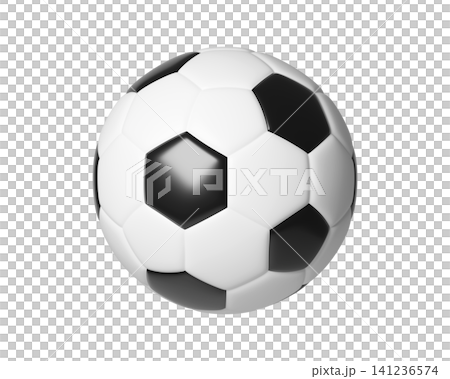 3d Classic black and white soccer ball isolated on background. Sports equipment for football, recreation, and competition 141236574