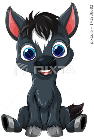 Adorable Black Foal Sitting with Big Blue Eyes Vector Art 141236682