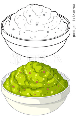 Vector Illustration of Guacamole and Sour Cream Dip Bowls Vector Illustration of Guacamole and Sour Cream Dip Bowls 141236708