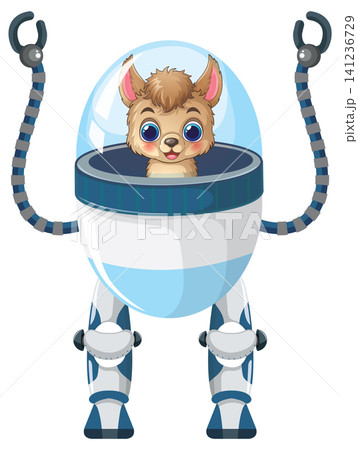 Cute Cartoon Alpaca Pilot Inside a Futuristic Robot Suit Vector Cute Cartoon Alpaca Pilot Inside a Futuristic Robot Suit Vector 141236729