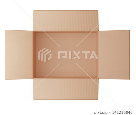 3d open Cardboard shipping box, view from above, isolated on background for packaging and delivery concept. 3d render	 141236846