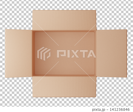 3d open Cardboard shipping box, view from above, isolated on background for packaging and delivery concept. 3d render	 141236846