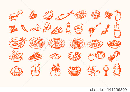 Assortment of Italian cuisine icons including Assortment of Italian cuisine icons including 141236899