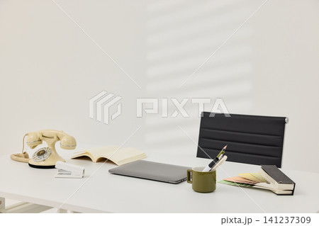 Modern office still life with telephone, computer and stationery Modern office still life with telephone, computer and stationery 141237309