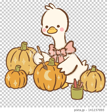 Cute Goose Painting Magical Pumpkins Kawaii Halloween Pumpkin Decorating Cozy Autumn Seasonal Clipart Illustration Cute Goose Painting Magical Pumpkins Kawaii Halloween Pumpkin Decorating Cozy Autumn Seasonal Clipart Illustration 141237893