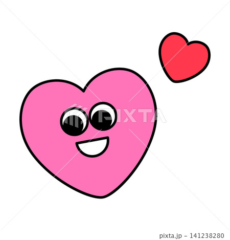 Two cartoon hearts are shown. One is big and pink with a smiling face. A smaller red heart is floating above the big heart. Two cartoon hearts are shown. One is big and pink with a smiling face. A smaller red heart is floating above the big heart. 141238280