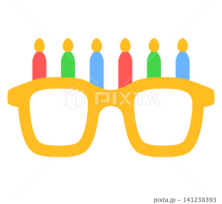 Colorful glasses sit on a table with candles placed on top. The candles are different colors, adding to the fun. This is a birthday celebration moment. 141238393