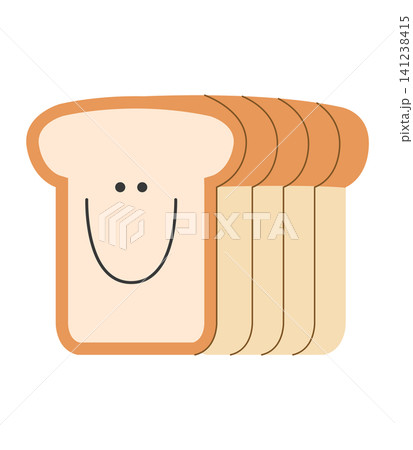 Five bread slices arranged in a row show a friendly smile on each slice. They are set on a plain background, creating a fun and cheerful look. Five bread slices arranged in a row show a friendly smile on each slice. They are set on a plain background, creating a fun and cheerful look. 141238415