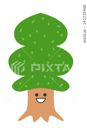 A drawing shows a cartoon tree with a happy face. The tree has a round green top and a brown trunk. The style is simple and playful, appealing to children. A drawing shows a cartoon tree with a happy face. The tree has a round green top and a brown trunk. The style is simple and playful, appealing to children. 141238486