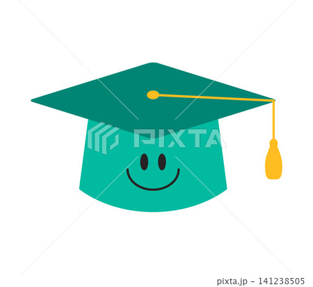 A graduation cap is shown with a smiling face. It represents the joy and excitement of students celebrating their graduation. The cap has a green color and a yellow tassel, symbolizing achievement. A graduation cap is shown with a smiling face. It represents the joy and excitement of students celebrating their graduation. The cap has a green color and a yellow tassel, symbolizing achievement. 141238505