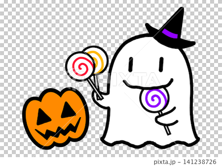 Cute Halloween ghosts, candy, and jack-o'-lantern illustration material Cute Halloween ghosts, candy, and jack-o'-lantern illustration material 141238726