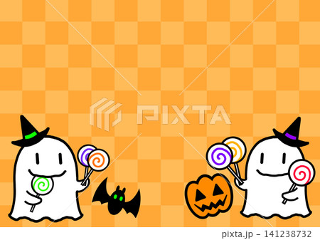 ハロウィンの可愛いオバケとジャック・オー・ランタンの背景素材 ハロウィンの可愛いオバケとジャック・オー・ランタンの背景素材 141238732
