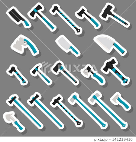 Illustration on theme big kit steel axes with wooden handle 141239410
