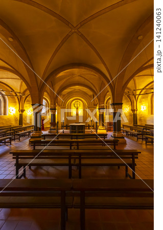 Romanesque crypt chapel with arches and altar, Trier Cathedral Romanesque crypt chapel with arches and altar, Trier Cathedral 141240063