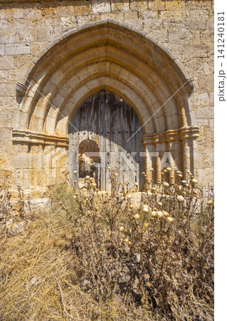 Old stone archway door with dry plants in Castrojeriz 141240181