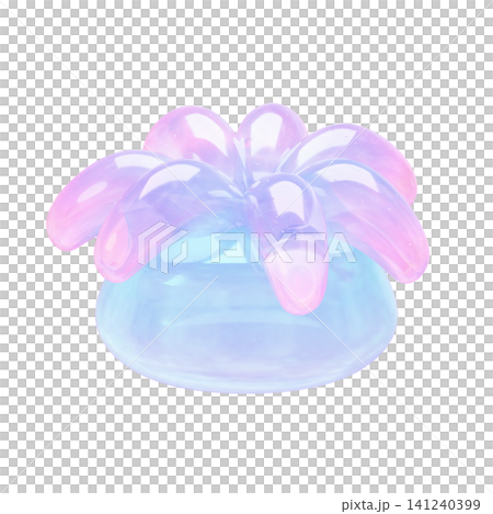 Cute and dreamy puffy sticker-style 3D sea creature icon: Anemone Cute and dreamy puffy sticker-style 3D sea creature icon: Anemone 141240399