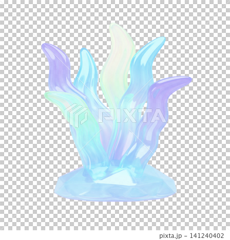 可愛夢幻的立體貼紙風格3D海洋生物和海藻圖示。 141240402