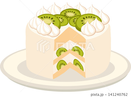 Kiwi Cream Cake With Layered Fruit Filling And Whipped Cream On Plate Kiwi Cream Cake With Layered Fruit Filling And Whipped Cream On Plate 141240762