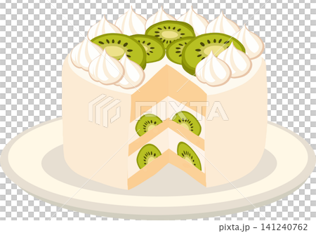 Kiwi Cream Cake With Layered Fruit Filling And Whipped Cream On Plate Kiwi Cream Cake With Layered Fruit Filling And Whipped Cream On Plate 141240762