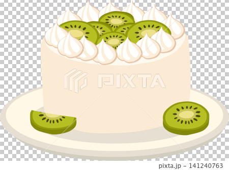 a kiwi cake with whipped cream sits on a plate for summer celebrations menu design and sweet food concepts 141240763