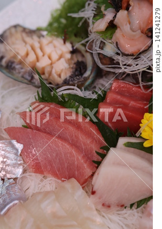 Fresh Sashimi Platter with Seafood Arrangement Fresh Sashimi Platter with Seafood Arrangement 141241279