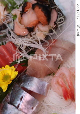 Fresh Sashimi Platter with Seafood Arrangement Fresh Sashimi Platter with Seafood Arrangement 141241282