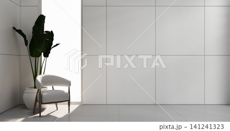 Tiles wall design empty white modern minimal style. 3D illustration rendering Tiles wall design empty white modern minimal style. 3D illustration rendering 141241323