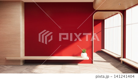 Red modern room,minimal designs. 3d rendering Red modern room,minimal designs. 3d rendering 141241404