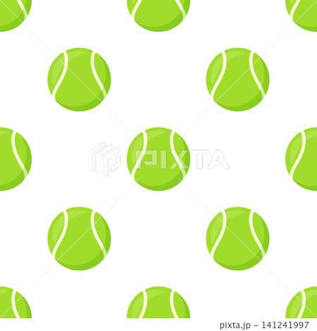 Vector Green Tennis Ball Seamless Pattern. Green Vector Background with Flat Tennis Balls. Repeat Tile for Sports Design, Tennis Ball Pattern for Textile, Packaging, Gift Wrap, Fabric 141241997