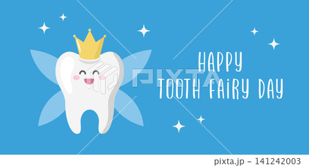 cute tooth with wings and crown happy tooth fairy day vector illustration cute tooth with wings and crown happy tooth fairy day vector illustration 141242003