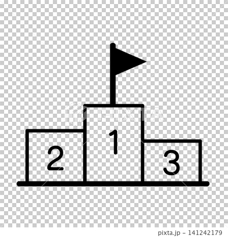 A black and white illustration of the championship flag and the podiums for 1st, 2nd, and 3rd place. A black and white illustration of the championship flag and the podiums for 1st, 2nd, and 3rd place. 141242179