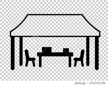 運動会会場のテントと机と椅子の白黒イラスト 運動会会場のテントと机と椅子の白黒イラスト 141242186