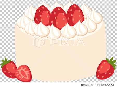 Strawberry Cream Cake Illustration With Whipped Cream And Fresh Fruit 141242278