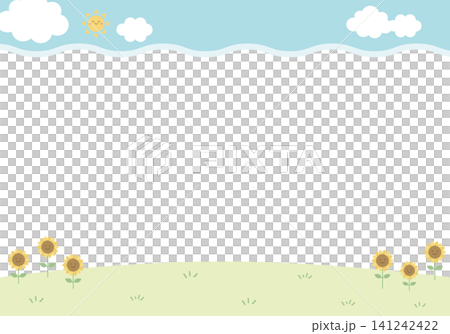 [向量圖] 雲朵邊框和向日葵夏季邊框背景 - 可愛的背景插圖 141242422