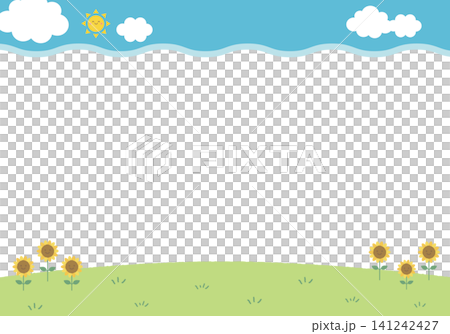 [Vector] Cloud border and sunflower summer background illustration with copy space 141242427