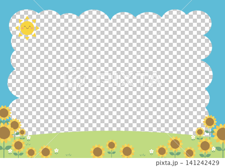 [向量圖] 雲朵邊框和向日葵夏季背景 - 資訊插圖 141242429