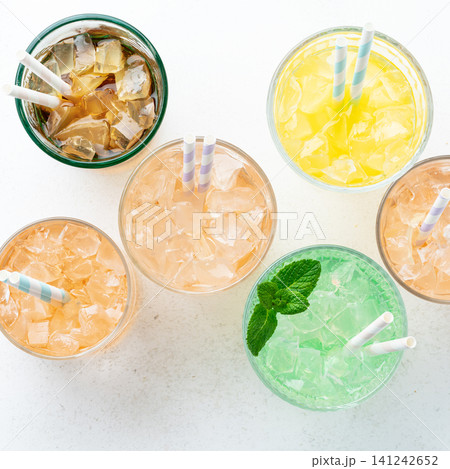 Colorful sparkling drinks straws square crop Colorful sparkling drinks straws square crop 141242652