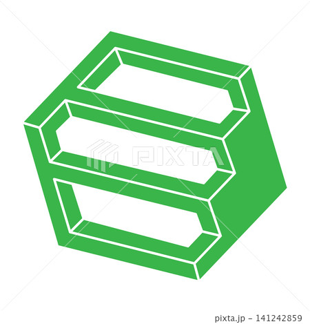 Impossible shape. Sacred geometry figure. Optical illusion. Abstract eternal geometric object. Impossible endless outline. Logo. Impossible geometry object on a white background. Optical art. 141242859