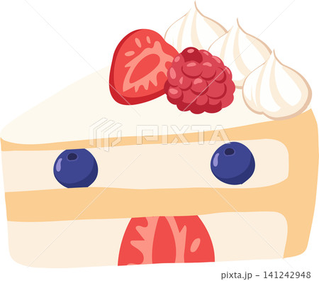 Fruit Cake Slice with Fresh Berries and Cream for birthday themes bakery packaging 141242948
