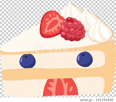Fruit Cake Slice with Fresh Berries and Cream for birthday themes bakery packaging 141242948