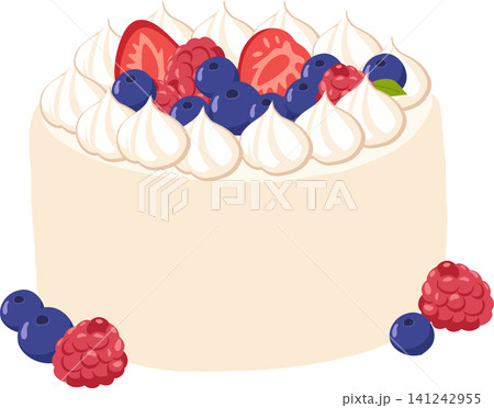 Berry Cream Cake with Strawberries Blueberries and Raspberries. 141242955