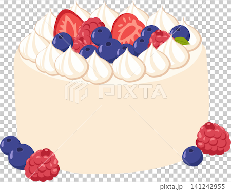 Berry Cream Cake with Strawberries Blueberries and Raspberries. 141242955