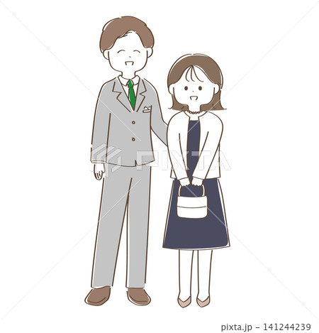 フォーマルウェアの夫婦のかわいい手描きイラスト フォーマルウェアの夫婦のかわいい手描きイラスト 141244239