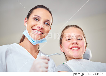 Woman, portrait and dentist for oral care or kid, suction and tool for treatment or hygiene. Female person, confidence and orthodontist for cleaning teeth, specialist and patient for gum health Woman, portrait and dentist for oral care or kid, suction and tool for treatment or hygiene. Female person, confidence and orthodontist for cleaning teeth, specialist and patient for gum health 141244433