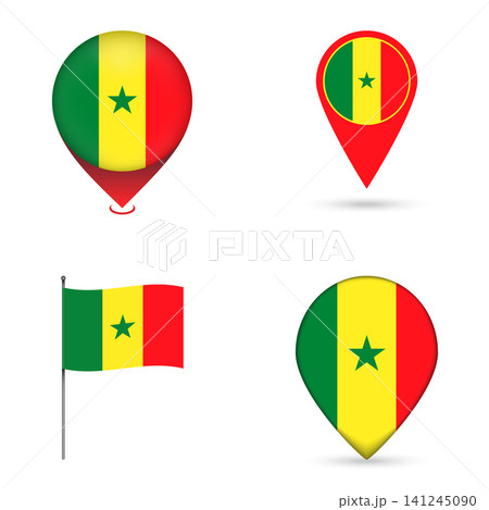 Senegal Flag Map Pin Icons Set Collection. Senegal Flag Map Pin Icons Set Collection. 141245090