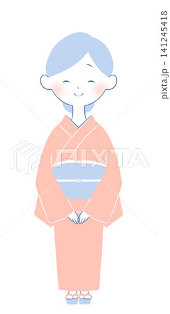 着物を着た若い女性のイラスト にっこり笑顔 着物を着た若い女性のイラスト にっこり笑顔 141245418