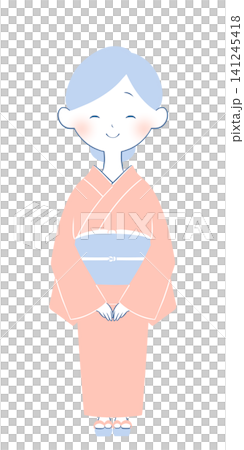 着物を着た若い女性のイラスト にっこり笑顔 着物を着た若い女性のイラスト にっこり笑顔 141245418