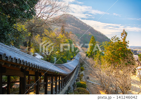 岡山県岡山市 奥へと長く続く吉備津神社の歴史的な回廊 岡山県岡山市 奥へと長く続く吉備津神社の歴史的な回廊 141246042